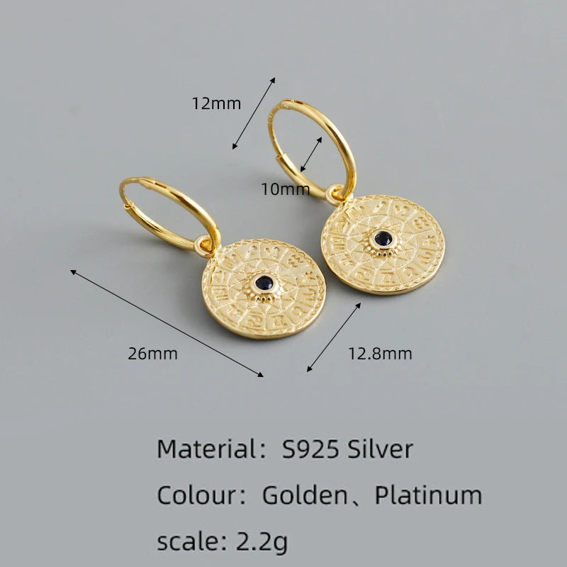 925 Sterling Silver Constellation Disk Drop Earrings - Platinum or Gold Plated