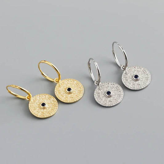 925 Sterling Silver Constellation Disk Drop Earrings - Platinum or Gold Plated