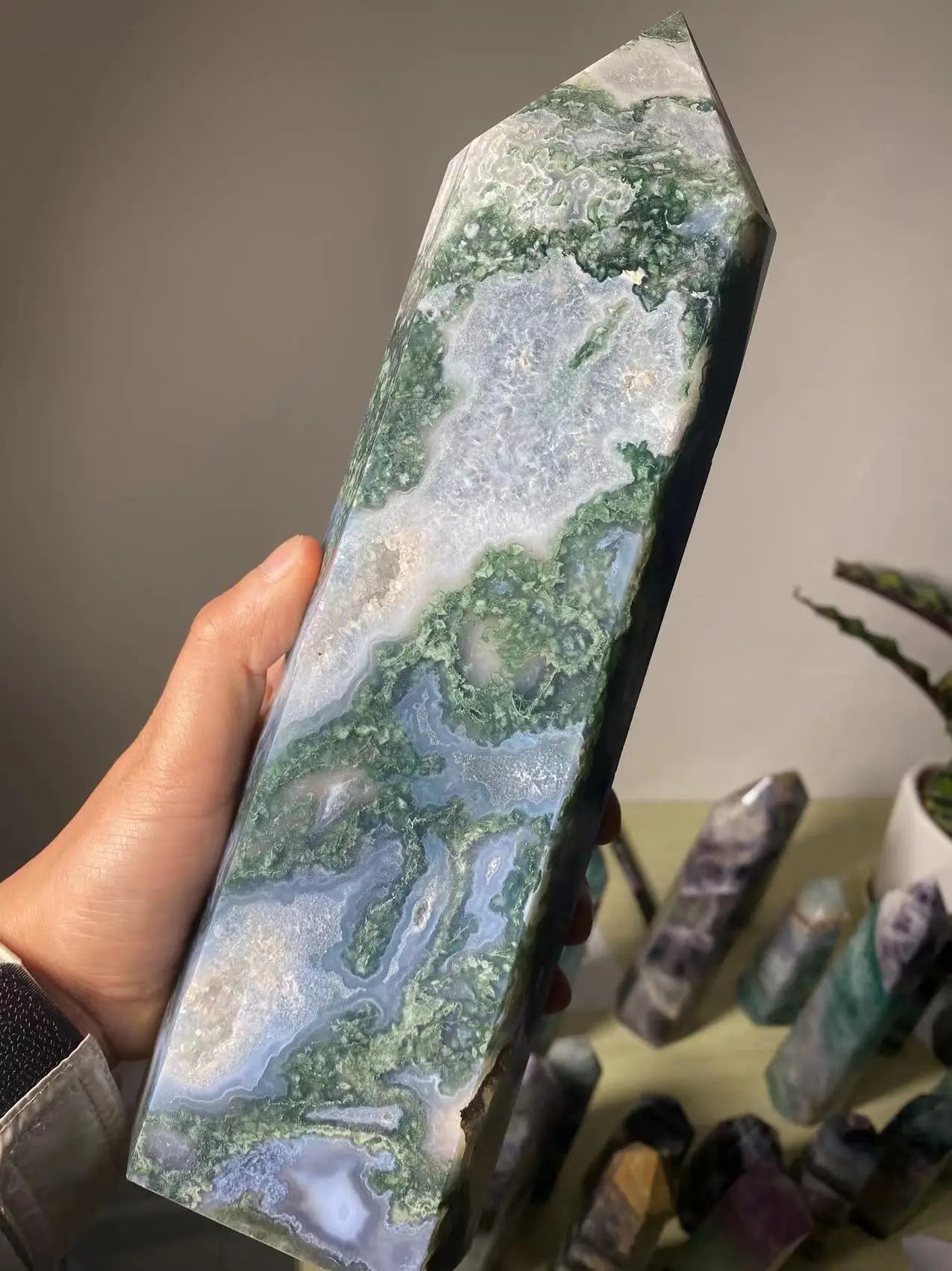 XL Moss Agate Crystal Tower