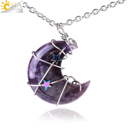 Wrapped Crystal Moon Necklace with Chain