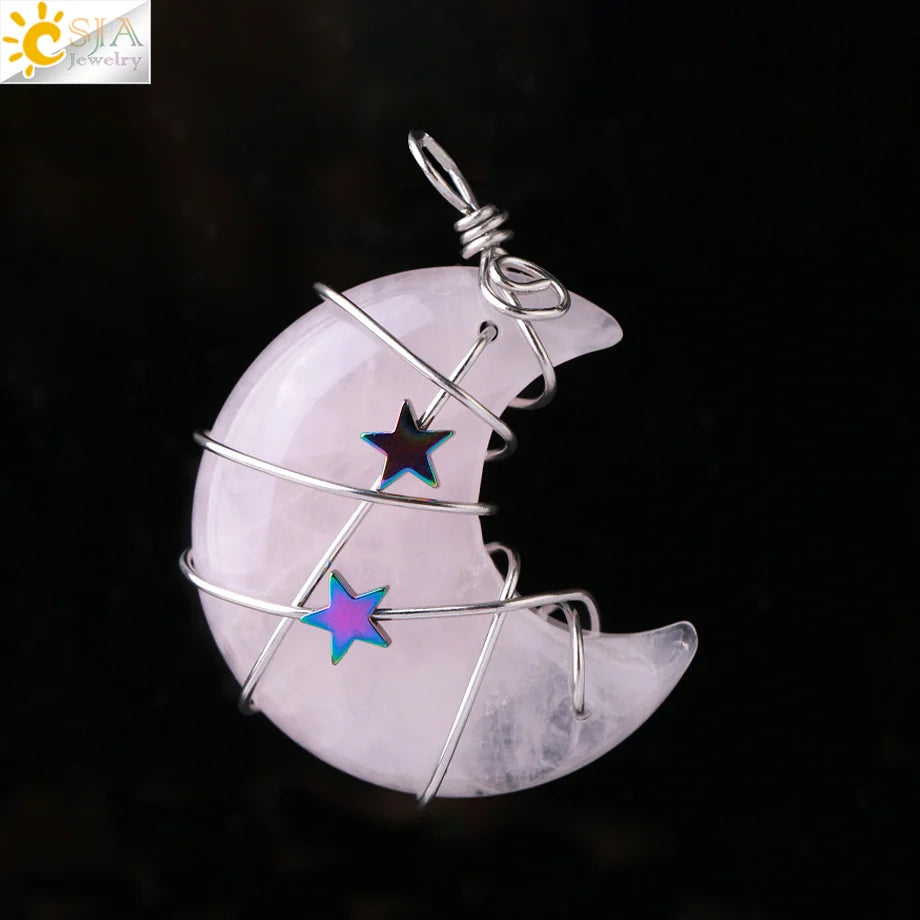 Wrapped Crystal Moon Necklace with Chain
