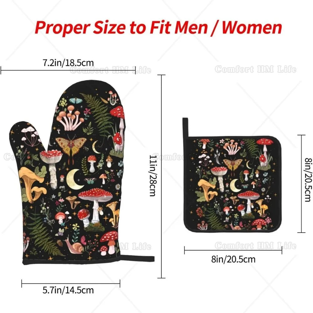 Forest Mushroom Oven Mitts and Pot Holder - 3Pc Set