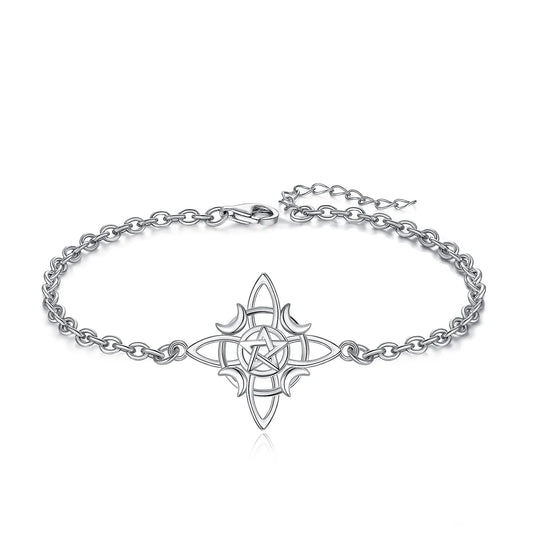925 Sterling Silver Witch Knot Pentagram Bracelet