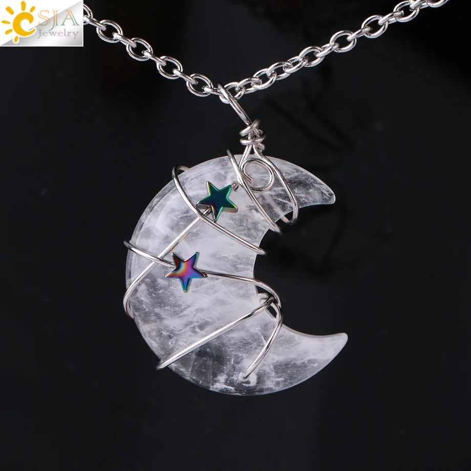 Wrapped Crystal Moon Necklace with Chain