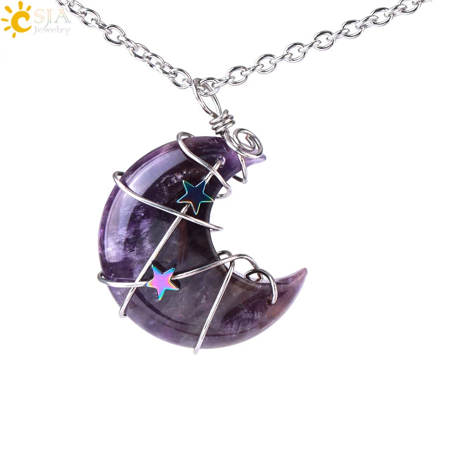 Wrapped Crystal Moon Necklace with Chain