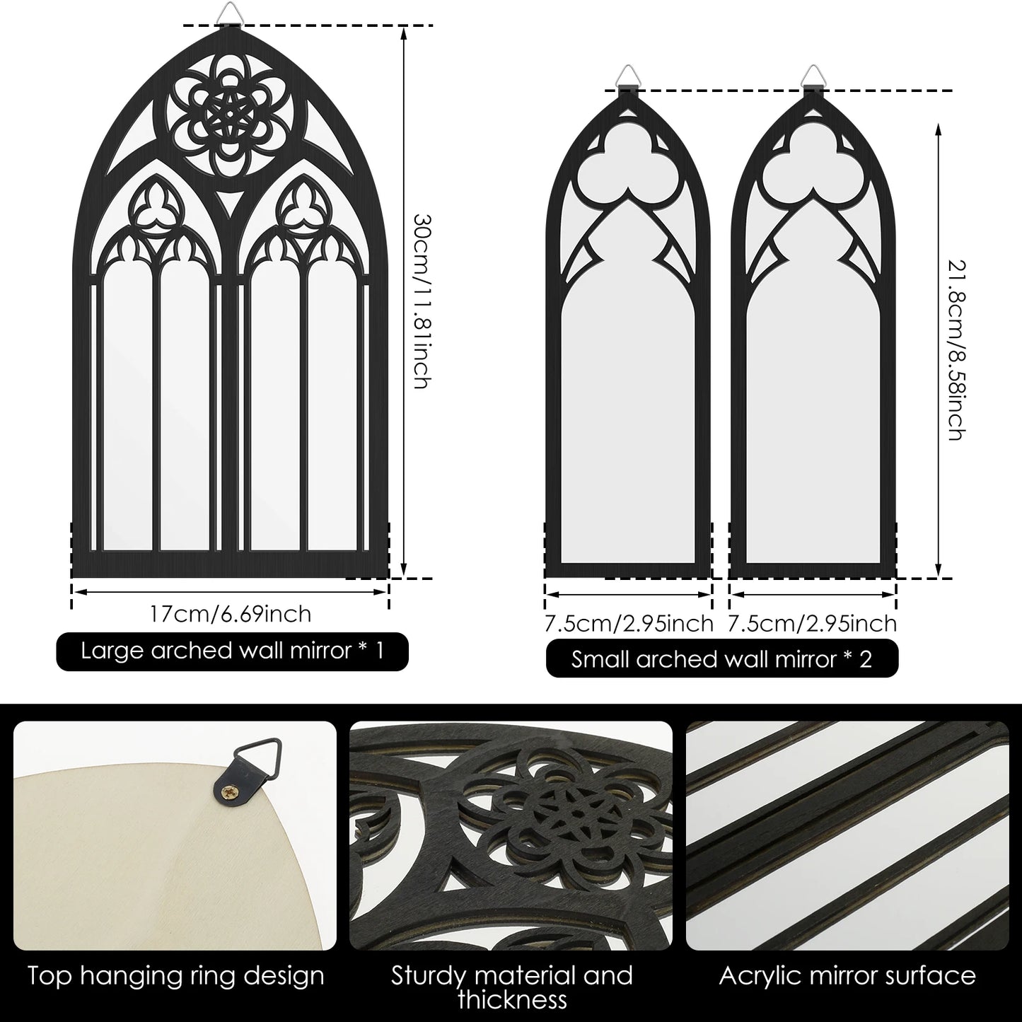 Gothic Wall Mirrors - 3Pc Set