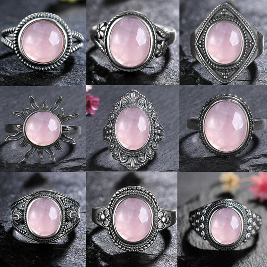 925 Sterling Silver Rings - Rose Quartz Collection - non-plated