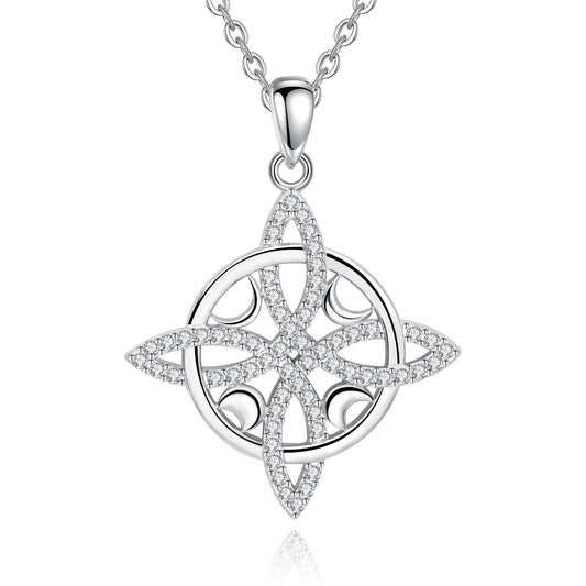 925 Sterling Silver White Zircon witches Knot Necklace