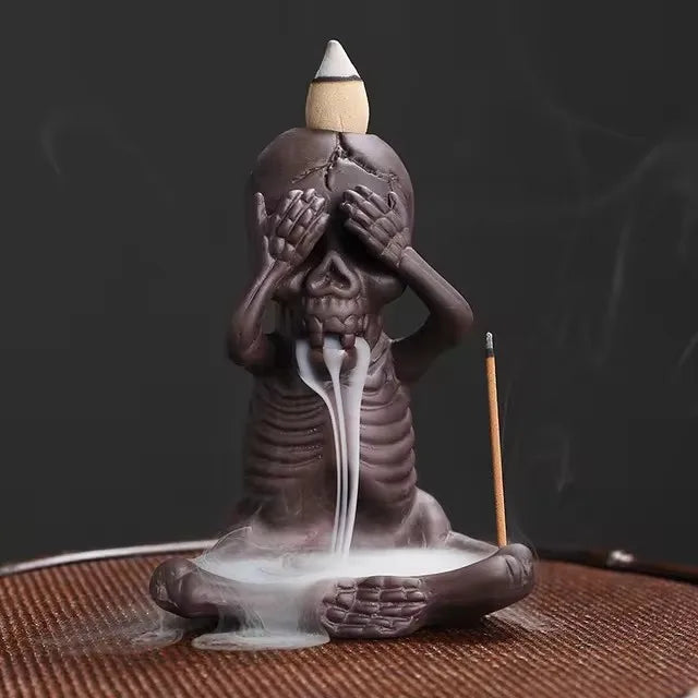 Back Flow Incense Burners - 3 Wise Skeletons Collection