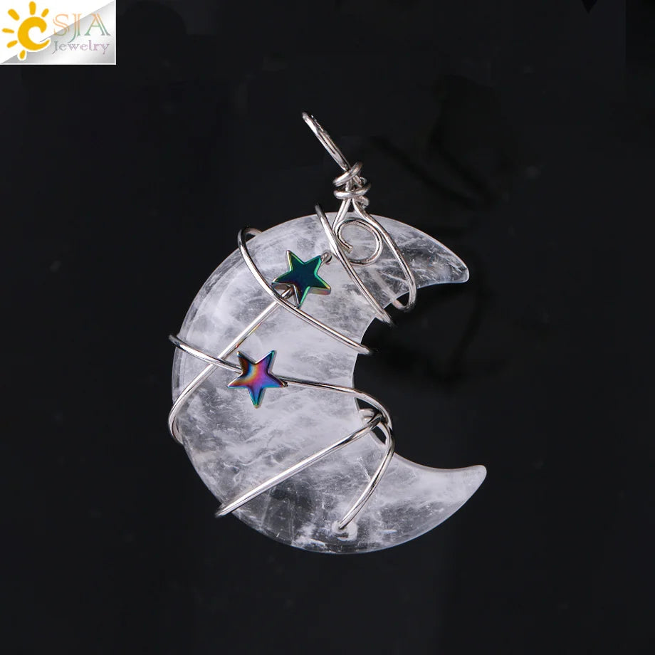 Wrapped Crystal Moon Necklace with Chain