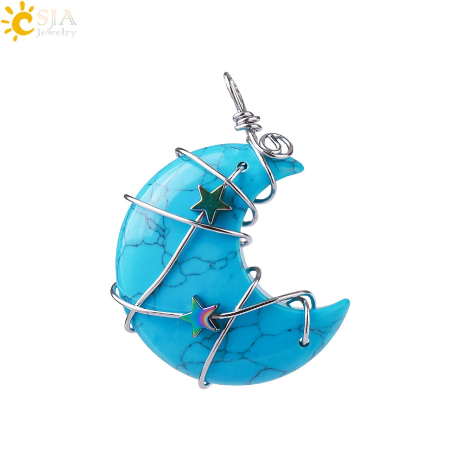 Wrapped Crystal Moon Necklace with Chain