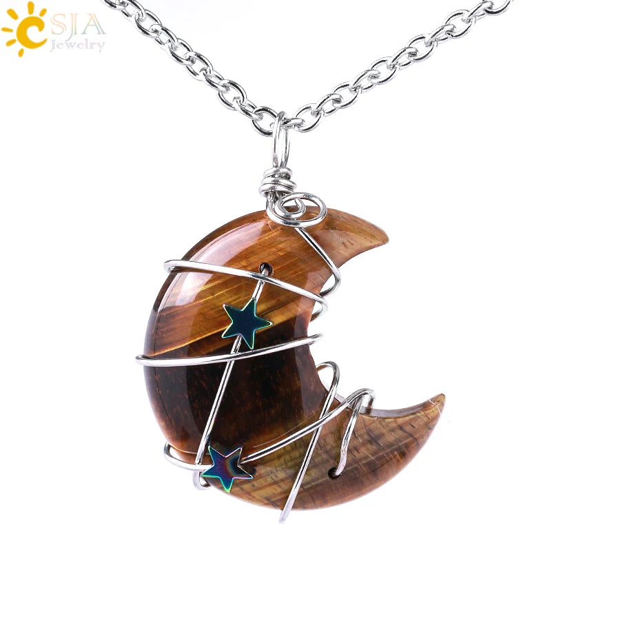 Wrapped Crystal Moon Necklace with Chain