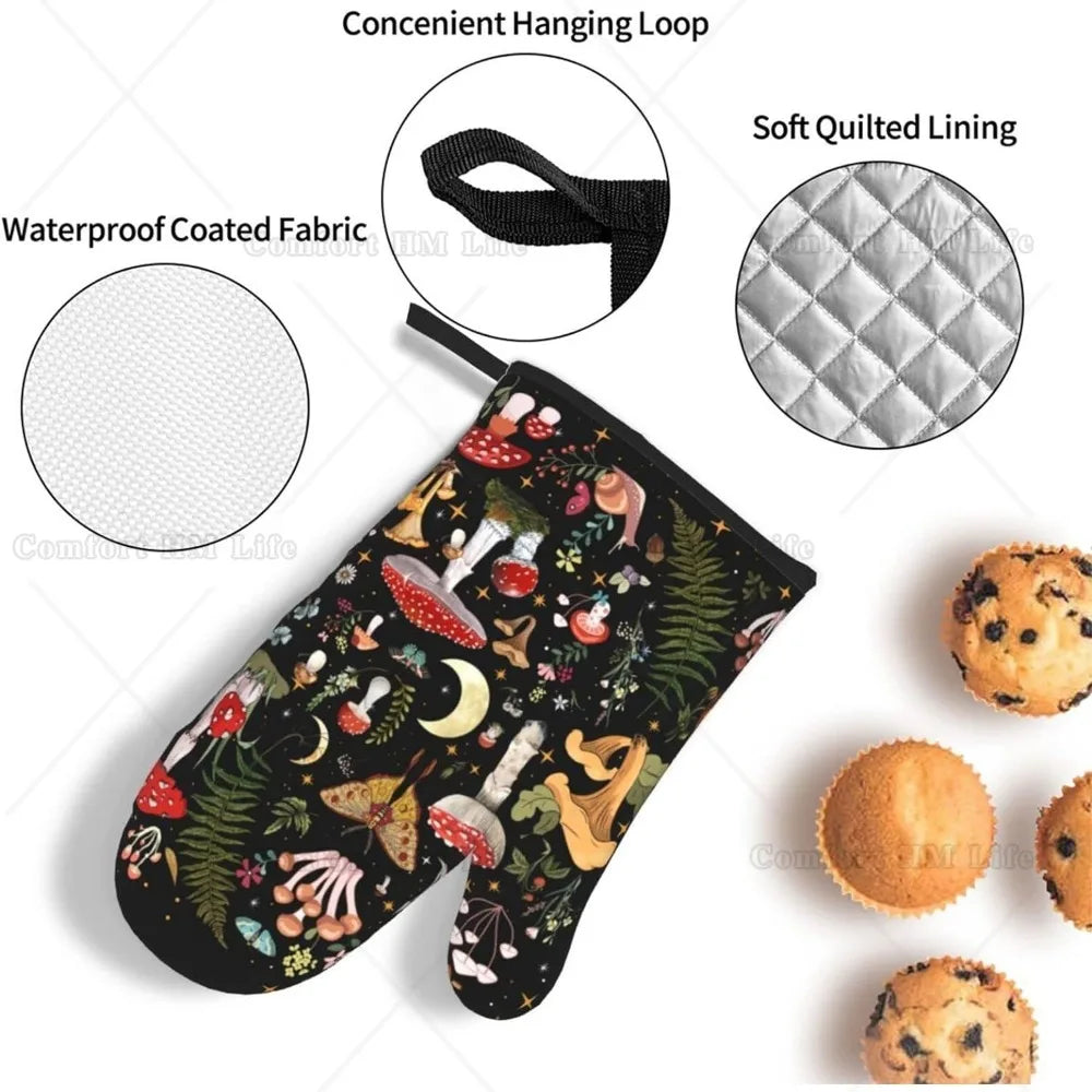 Forest Mushroom Oven Mitts and Pot Holder - 3Pc Set