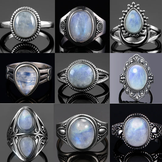 925 Sterling Silver Rings - Moonstone Collection - non-plated