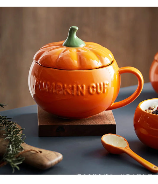 Pumpkin Bowl/Mug with Lid and Spoon