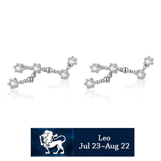 925 Sterling Silver Zircon Stud Earrings - Zodiac Collection