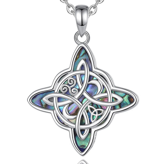 925 Sterling Silver Abalone Witches Knot Necklace