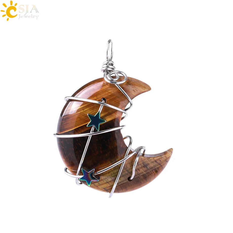 Wrapped Crystal Moon Necklace with Chain