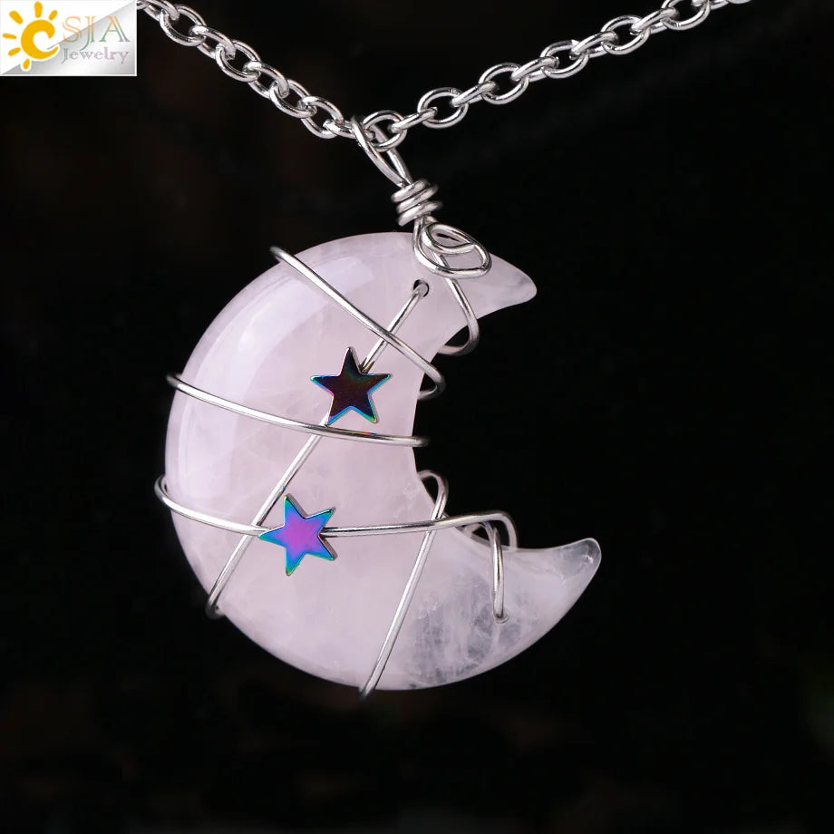 Wrapped Crystal Moon Necklace with Chain
