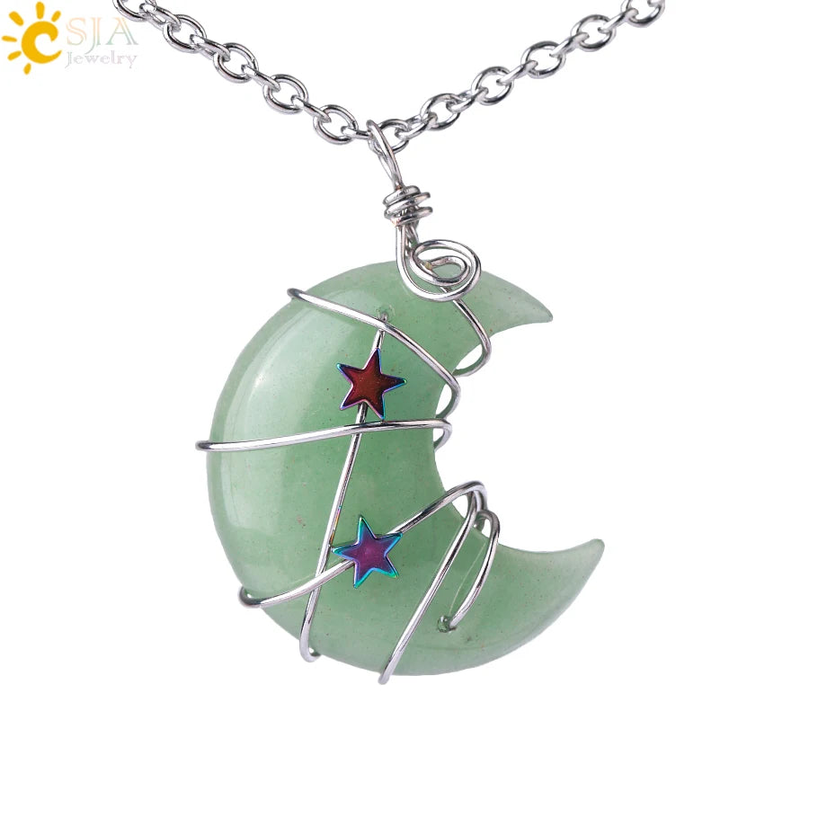 Wrapped Crystal Moon Necklace with Chain