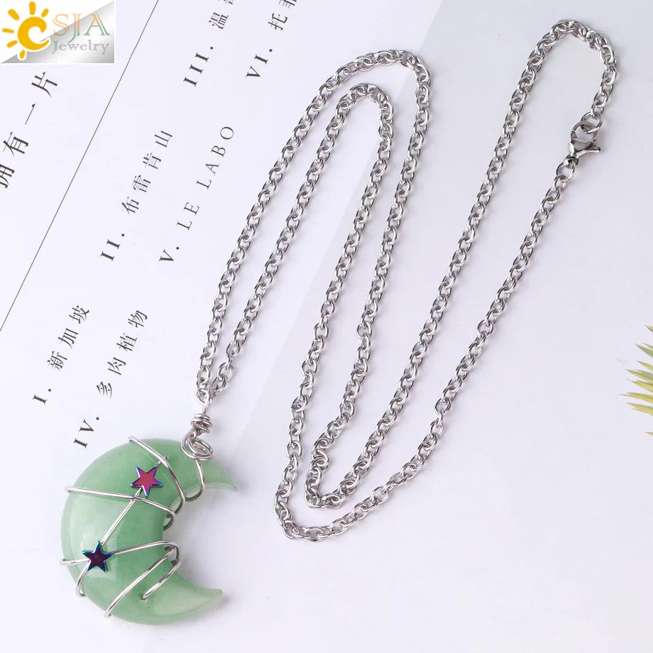 Wrapped Crystal Moon Necklace with Chain