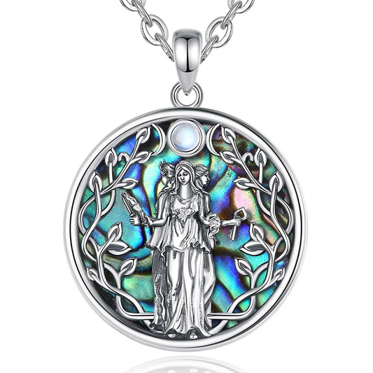 925 Sterling Silver Abalone Triple Goddess Necklace