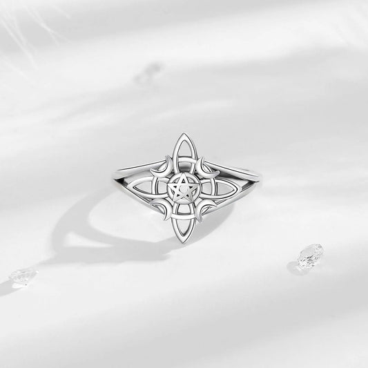 925 Sterling Silver Witch Knot Pentagram Adjustable Ring