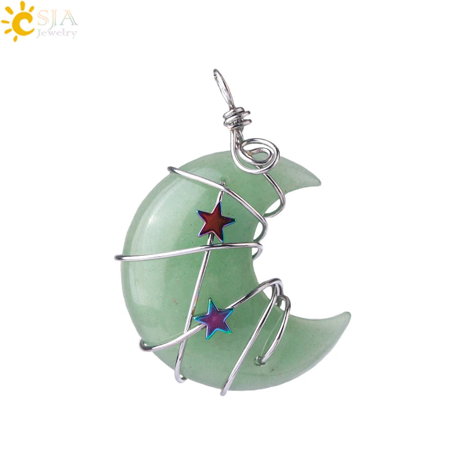 Wrapped Crystal Moon Necklace with Chain