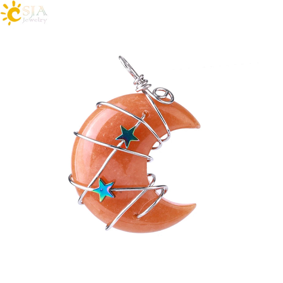 Wrapped Crystal Moon Necklace with Chain