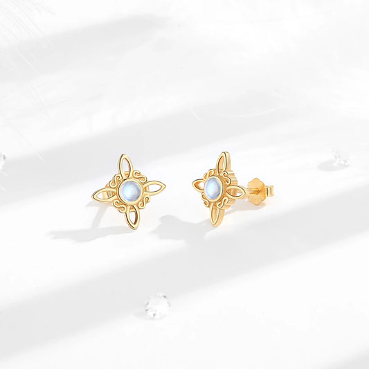 925 Sterling Silver Moonstone Witch Knot Earrings - 18k Gold Plated