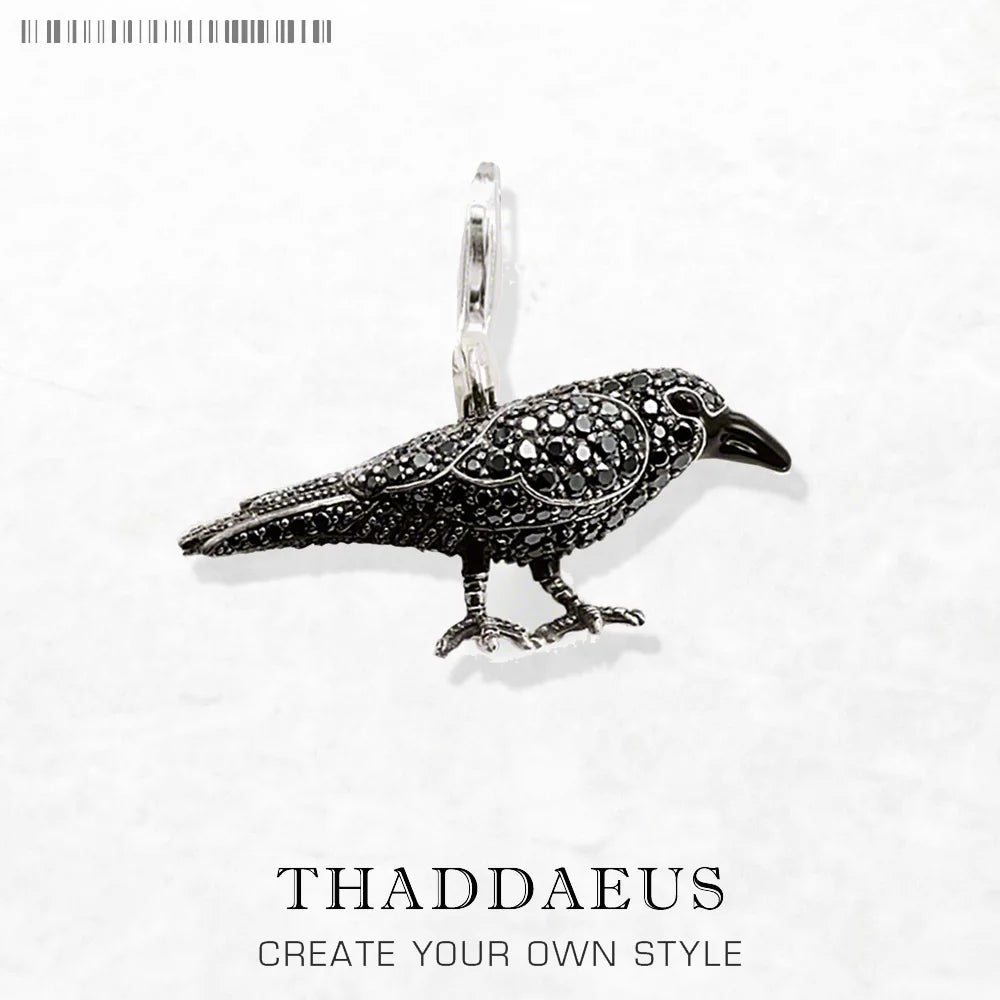 925 Silver and Zircon Stoned Black Raven Pendant Charm