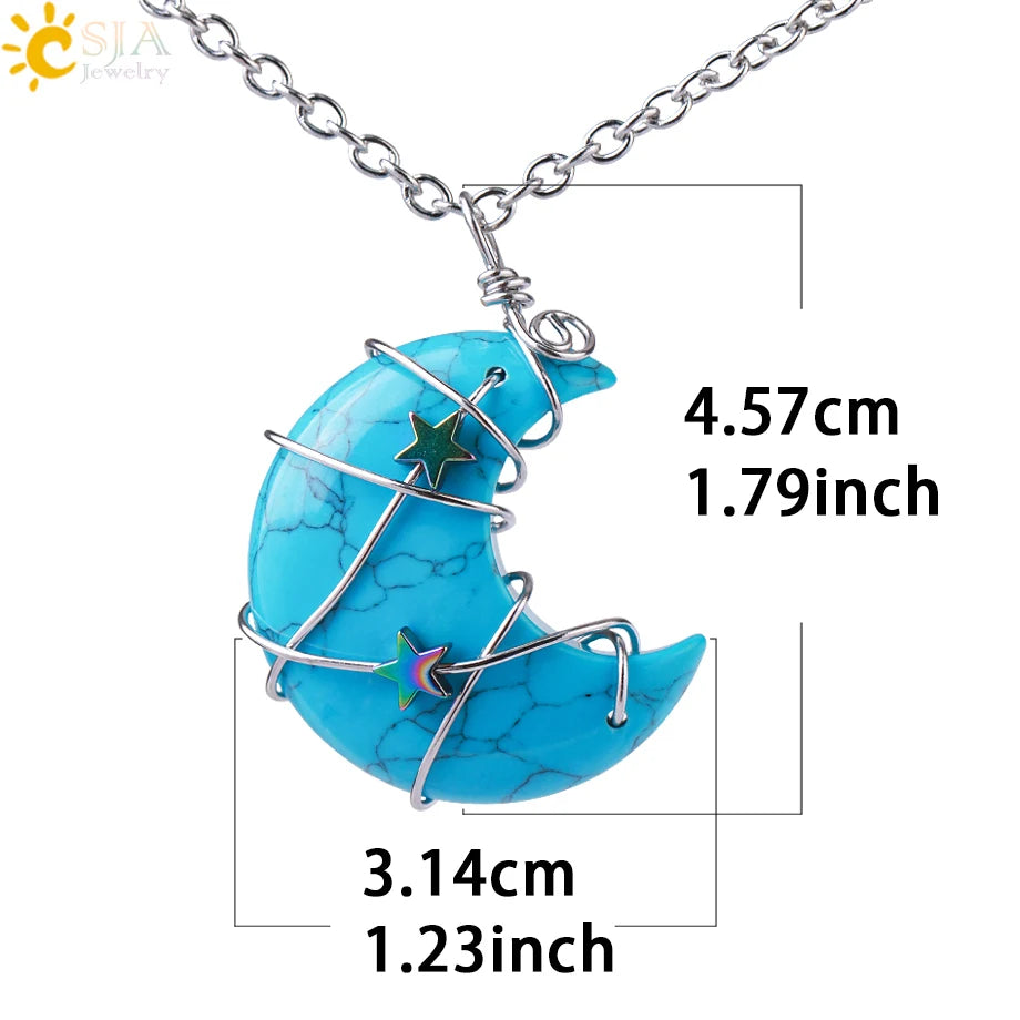 Wrapped Crystal Moon Necklace with Chain