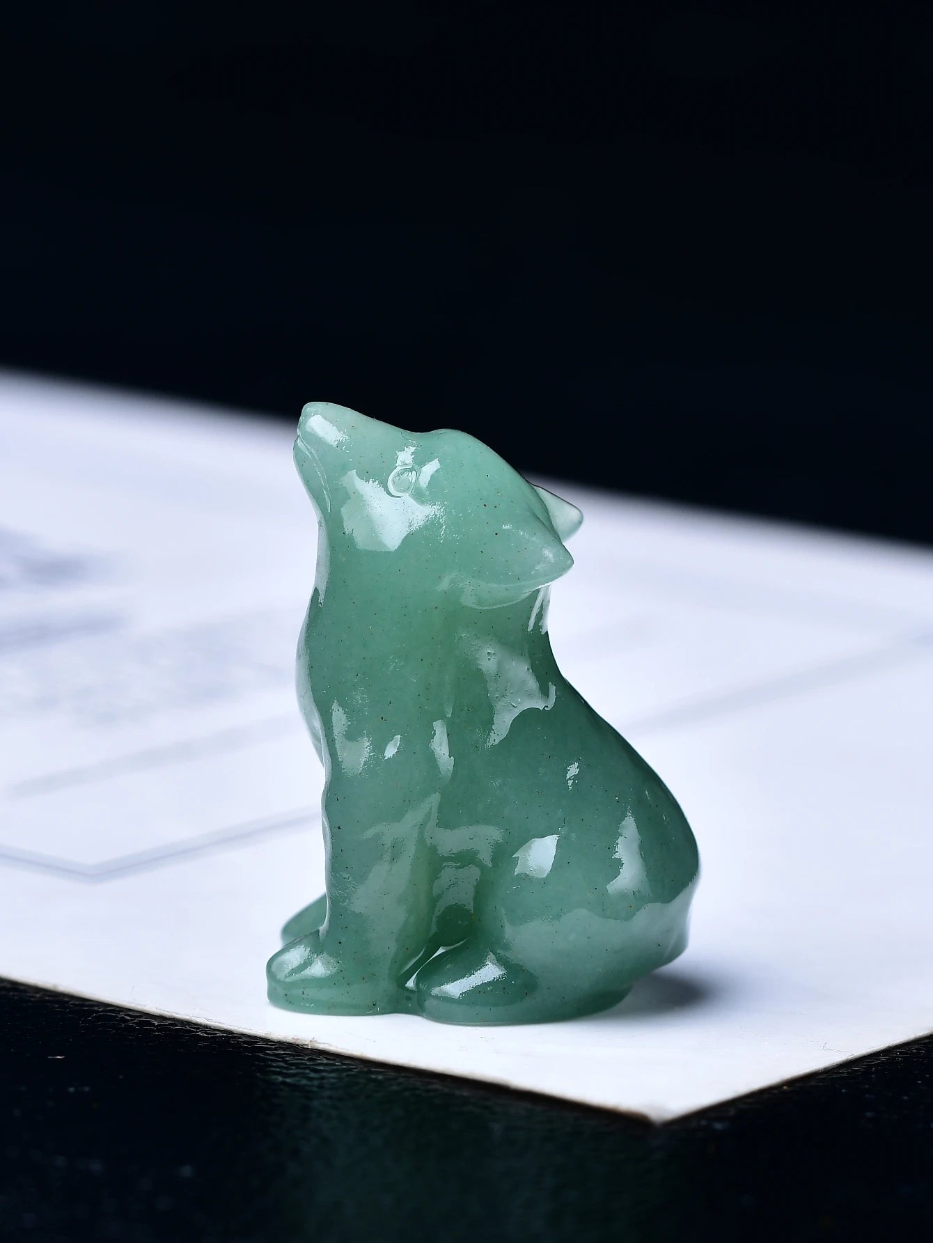 Mini Howling Crystal Wolf Carving
