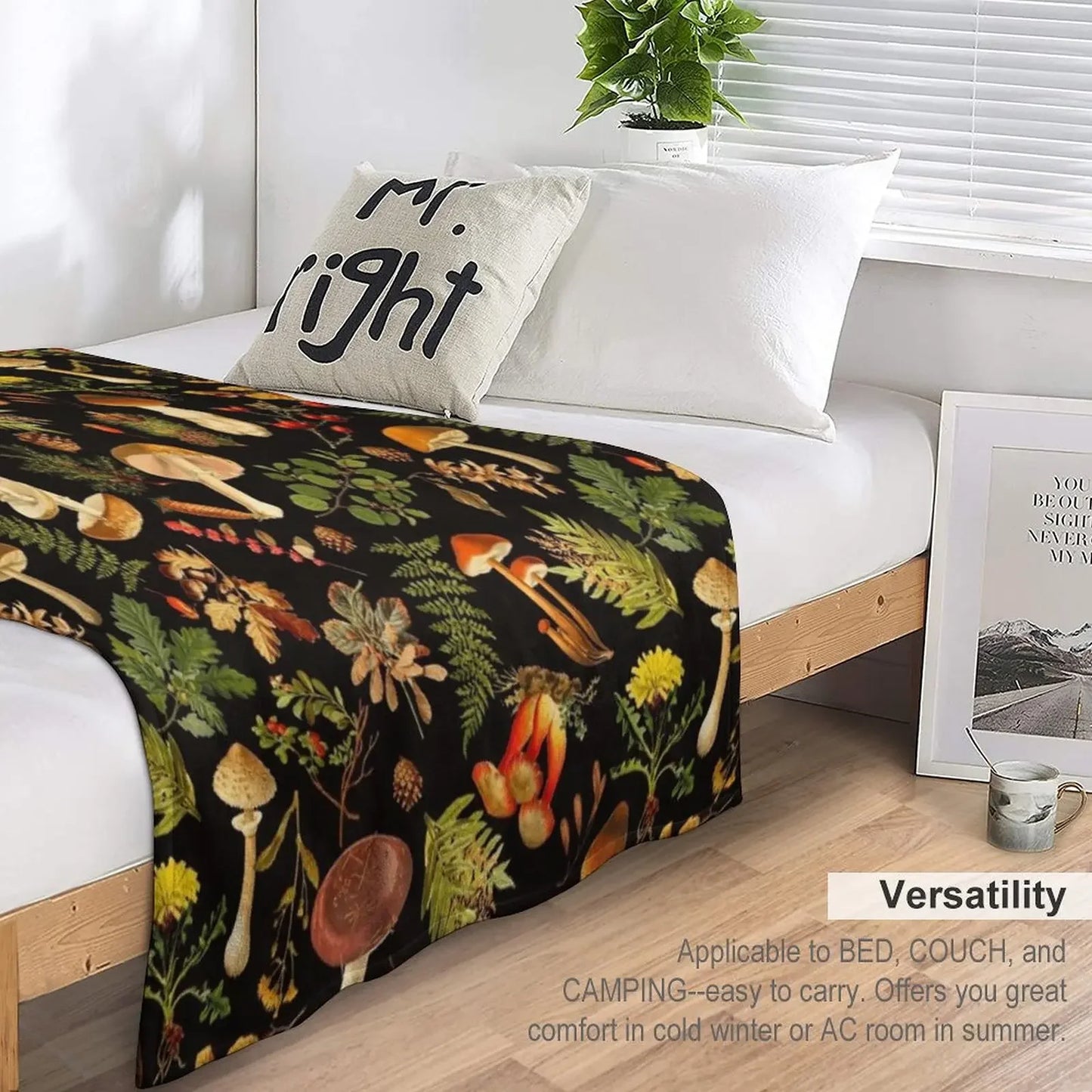 Forest Mushroom Fleece Blanket Throw