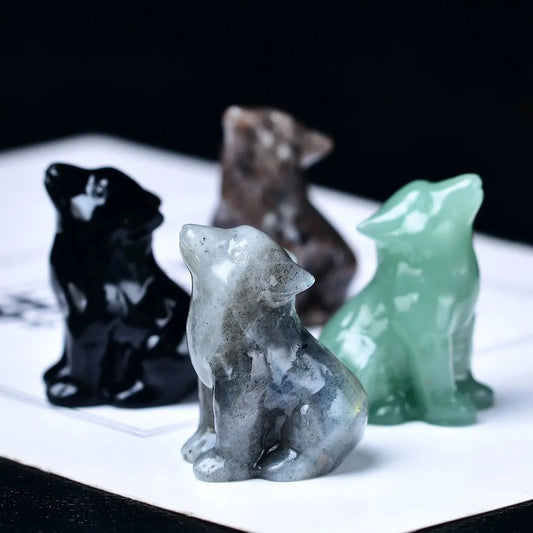 Mini Howling Crystal Wolf Carving