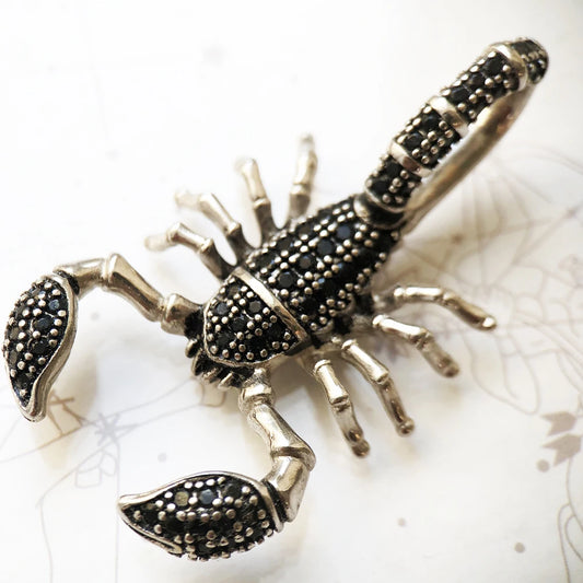 925 Sterling Silver and Black Zircon Stoned Scorpion Pendant