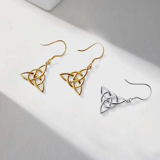 925 Sterling Silver Triquetra Drop Earrings - Platinum or 18k gold Plated