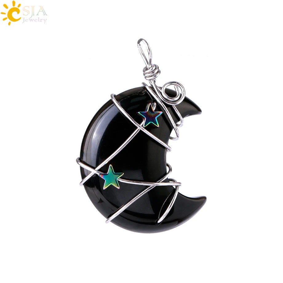 Wrapped Crystal Moon Necklace with Chain