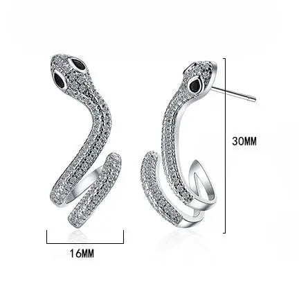 925 Sterling Silver and Zircon Snake Cuff Earrings