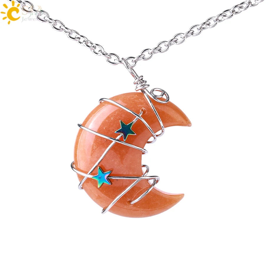 Wrapped Crystal Moon Necklace with Chain