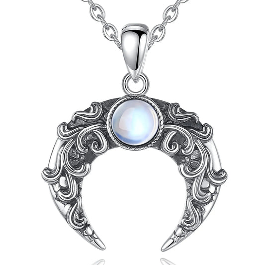 925 Sterling Silver Moonstone Filigree Moon Necklace