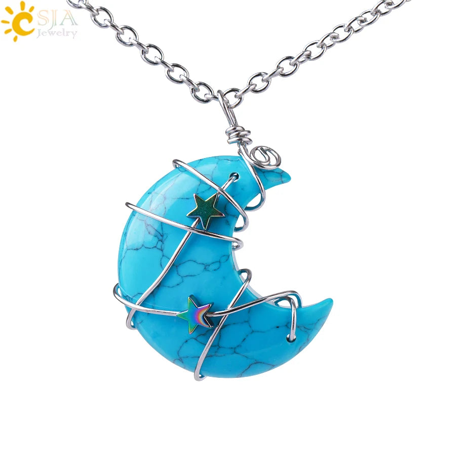 Wrapped Crystal Moon Necklace with Chain