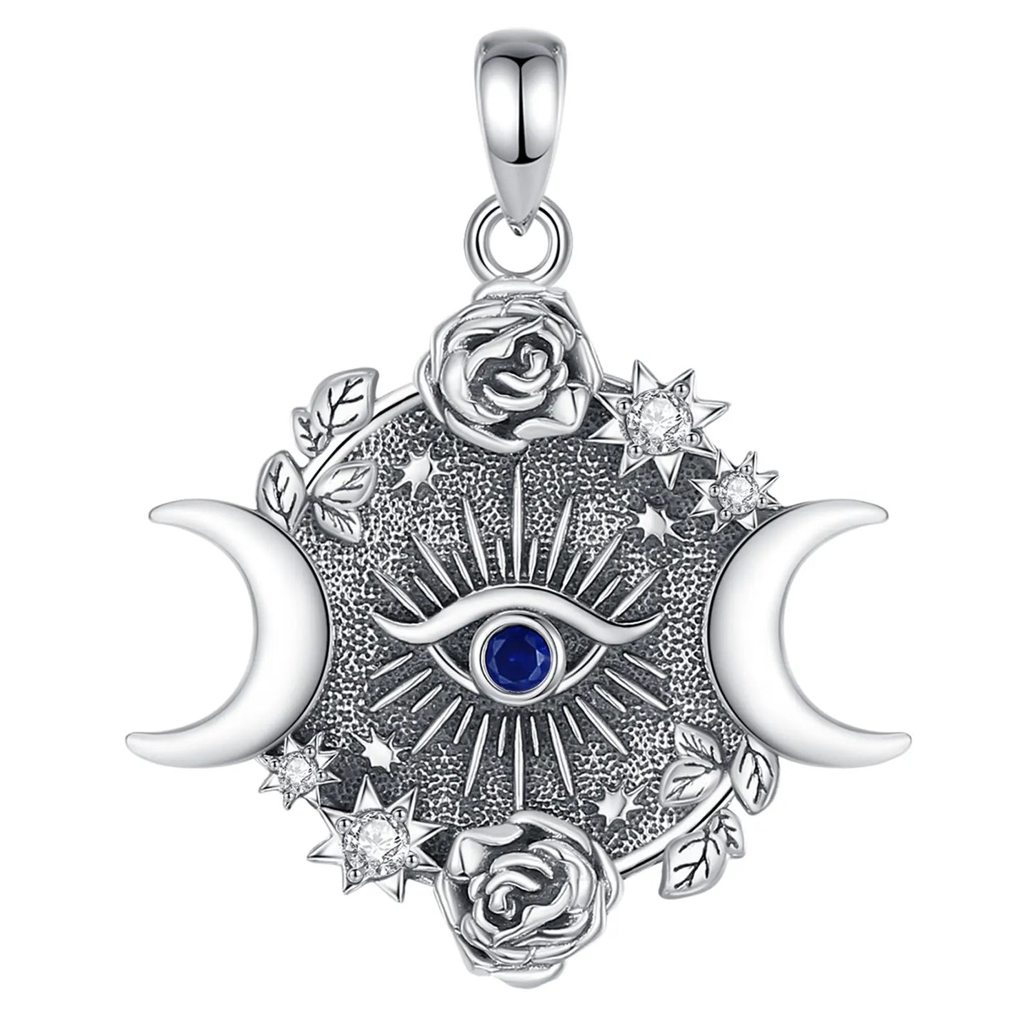925 Sterling Silver Triple Moon & Evil Eye Necklace