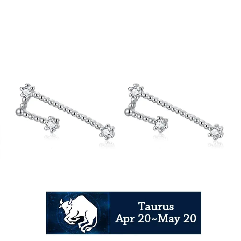 925 Sterling Silver Zircon Stud Earrings - Zodiac Collection