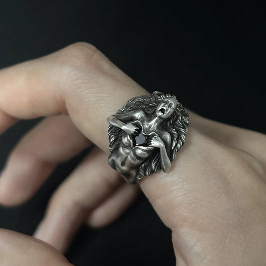 925 Sterling Silver and Red Zircon Exposed Heart Goddess Ring - non-plated