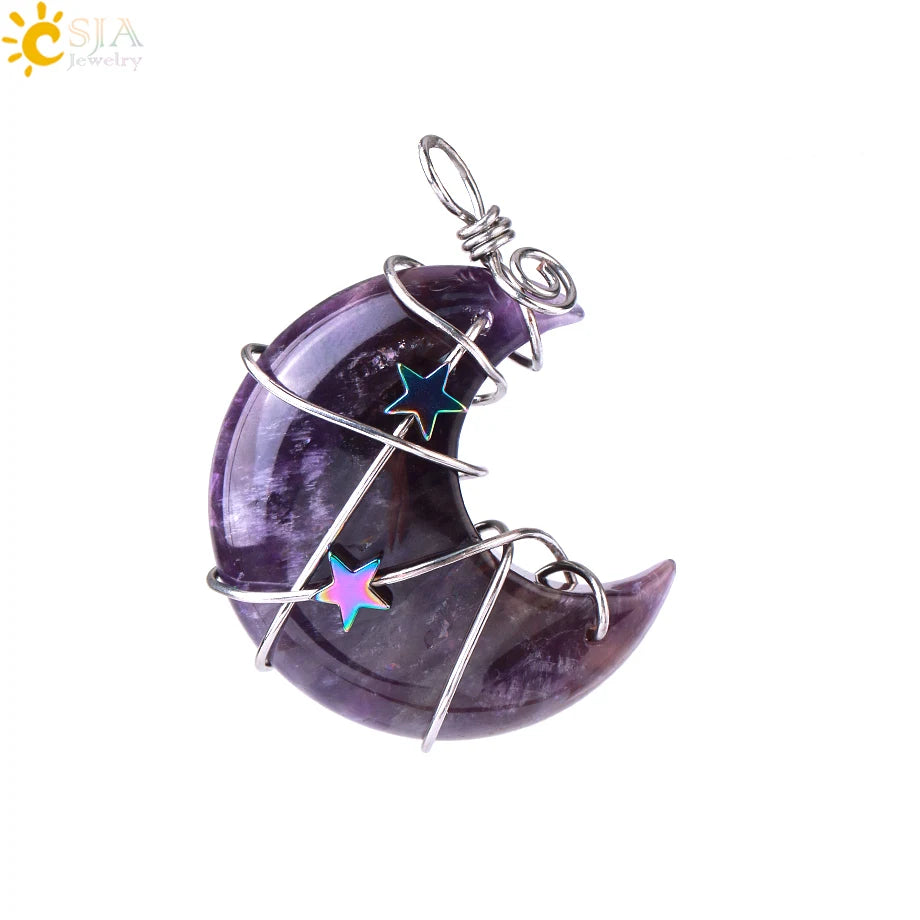 Wrapped Crystal Moon Necklace with Chain