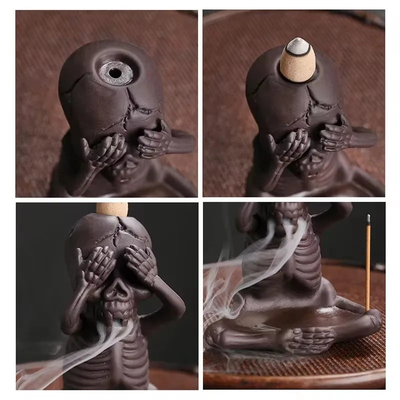 Back Flow Incense Burners - 3 Wise Skeletons Collection