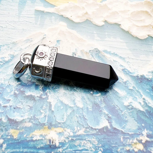 925 Sterling Silver Hexagonal Onyx Pendant with Zircon Sun and Moon