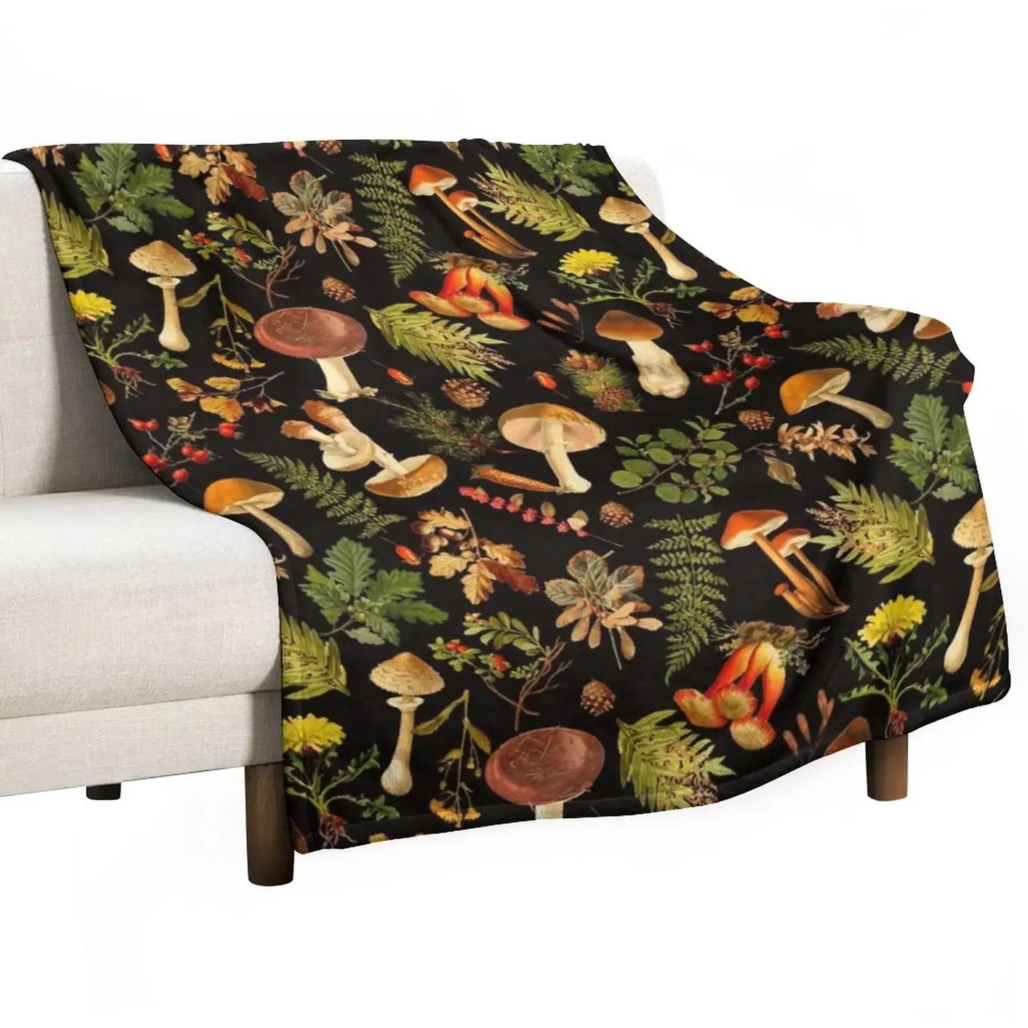 Forest Mushroom Fleece Blanket Throw