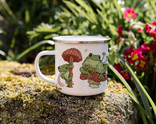 Frog and Mushroom Enamel Mug - 12oz